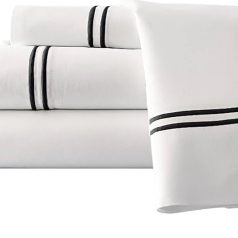 Amrapur Queen Size 4 Piece Sheet Set White/Black Double Marrow Hem 11000DMG-BLK-